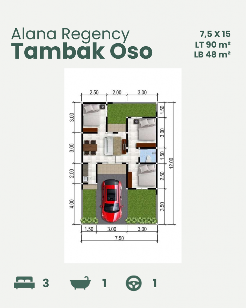 Alana Regency Tambak Oso Tipe 48-90 Floorplan