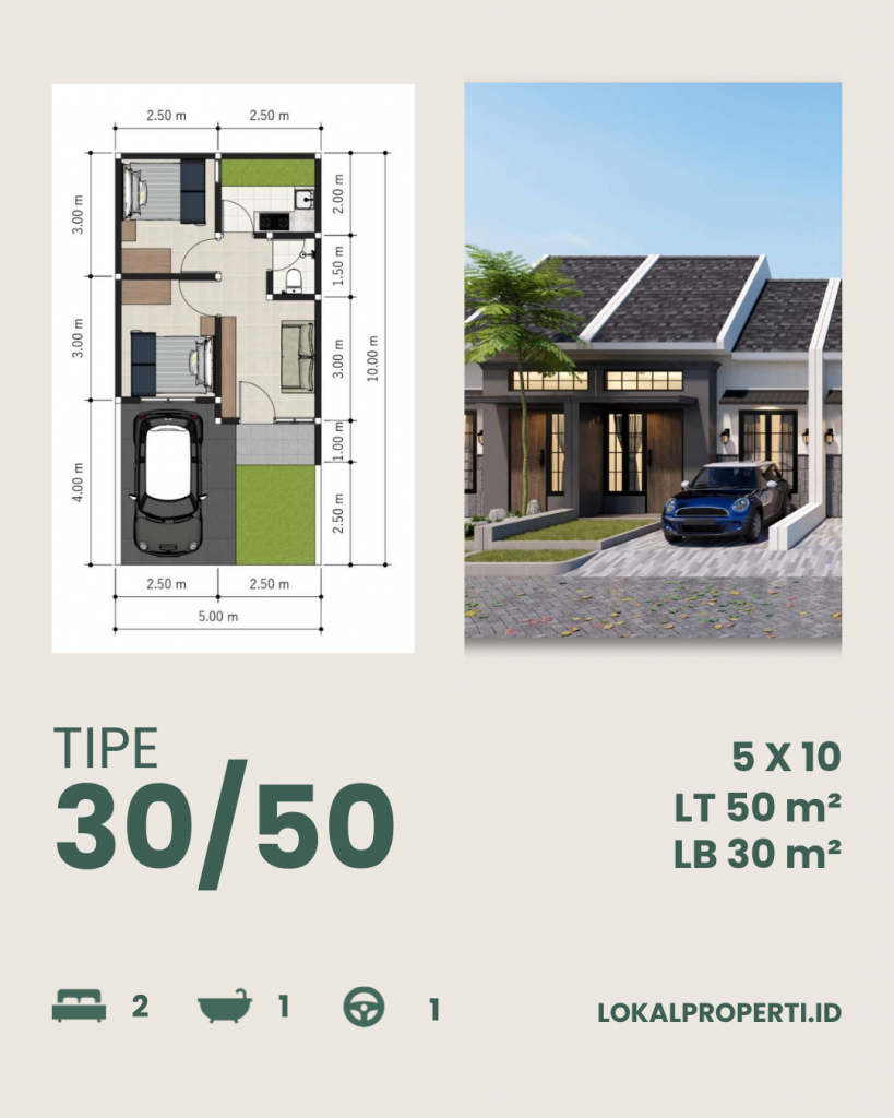 Fasad dan Floorplan Tipe 30_50 Alana Palace Regency Gunung Anyar Surabaya