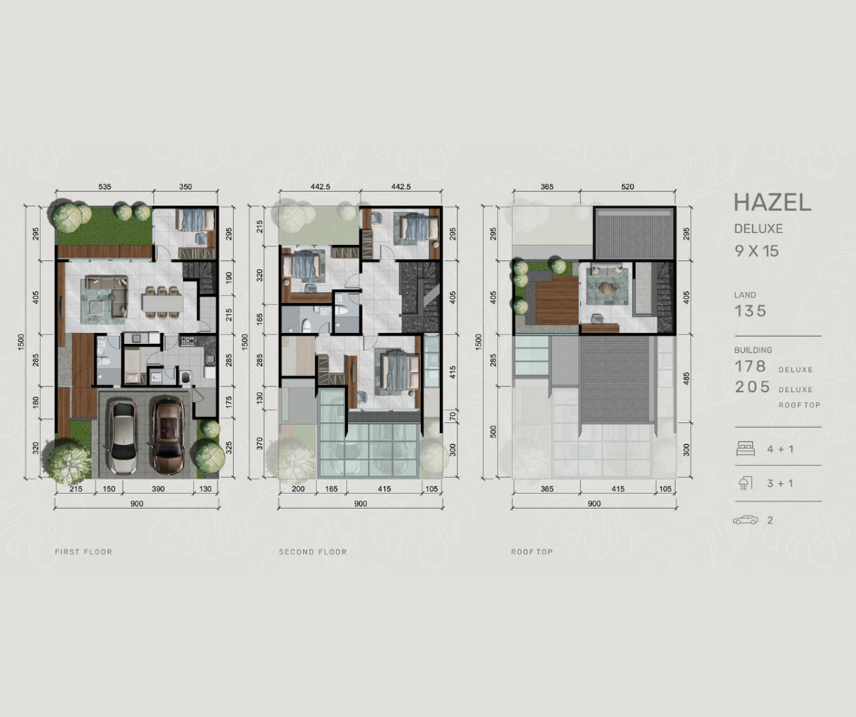 Floorplan Tipe Hazel Deluxe dan Tipe Hazel Deluxe Rooftop Dempsey Hill Citraland Utara Surabaya Barat