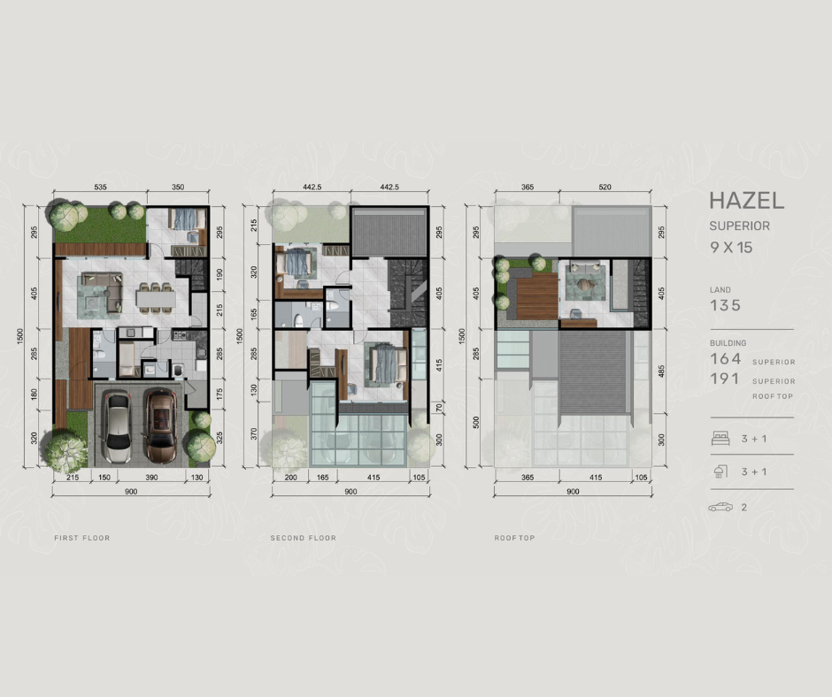 Floorplan Tipe Hazel Superior dan Tipe Hazel Superior Rooftop Dempsey Hill Citraland Utara Surabaya Barat