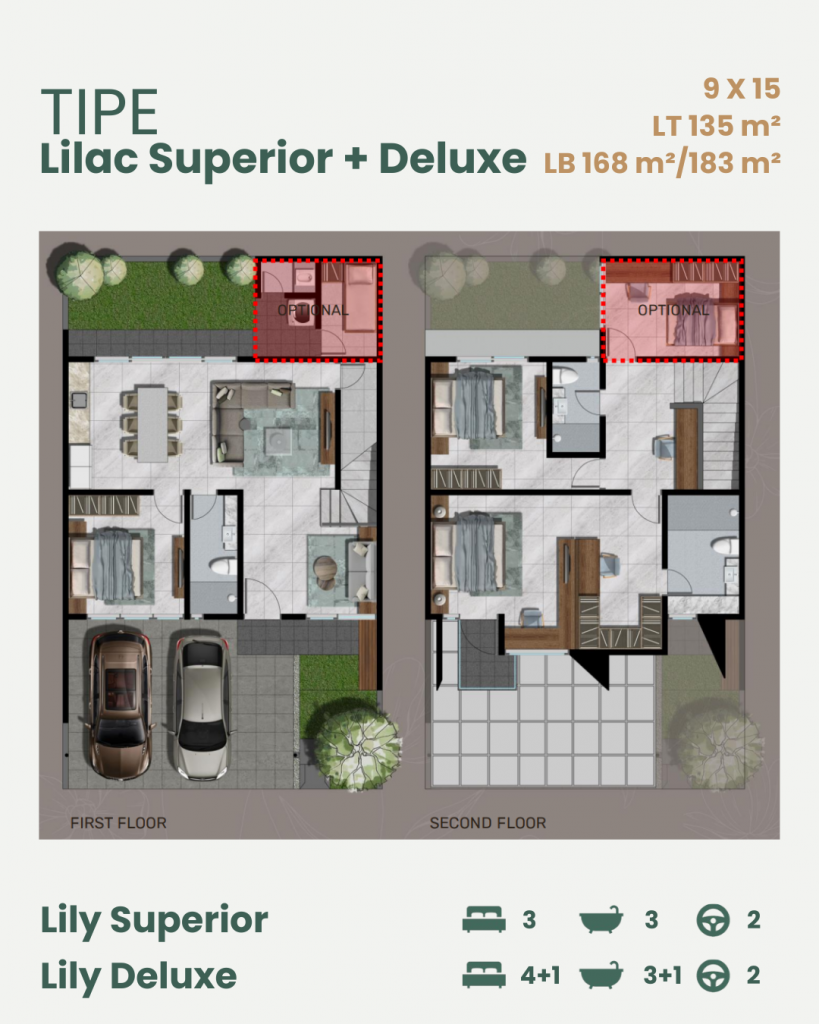Floorplan Tipe Lilac Superior dan Deluxe Northwest Hill Citraland Utara Surabaya Barat