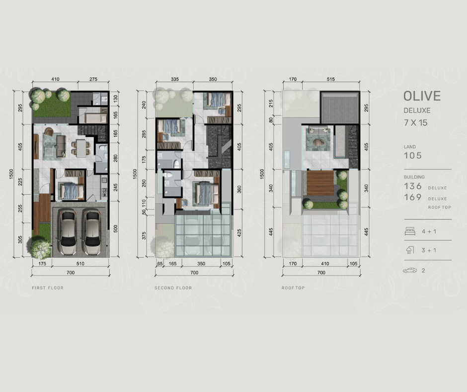 Floorplan Tipe Olive Deluxe dan Tipe Olive Deluxe Rooftop Dempsey Hill Citraland Utara Surabaya Barat